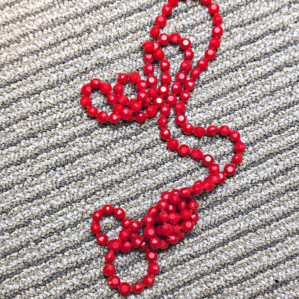 Vintage Cherry Red Faceted Glass Bead Long Flapper Rope Necklace